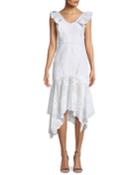 Embroidered Ruffle-sleeve Cutout Dress