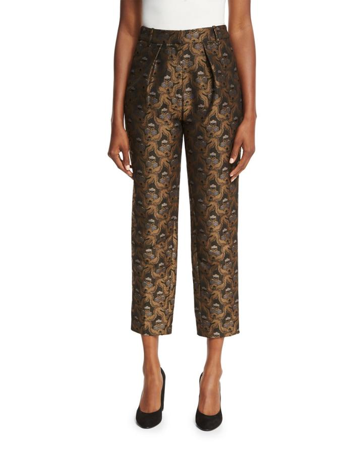 Brocade Pleat-front Ankle Pants