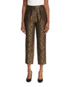 Brocade Pleat-front Ankle Pants