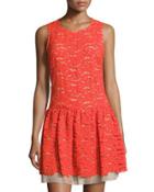 Floral Lace Drop-waist Dress, Hot Pepper