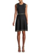 Studded-trim Sleeveless Fit-and-flare Dress