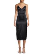 Ruched V-neck Sleeveless Slip Cocktail Dress