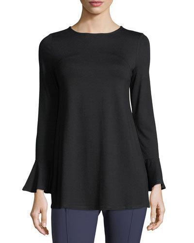 Jewel-neck Flounce-cuff Tee