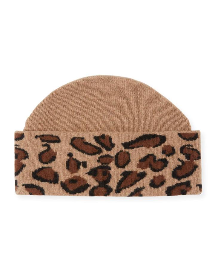 Leopard-print Cashmere Jacquard Knit Beanie