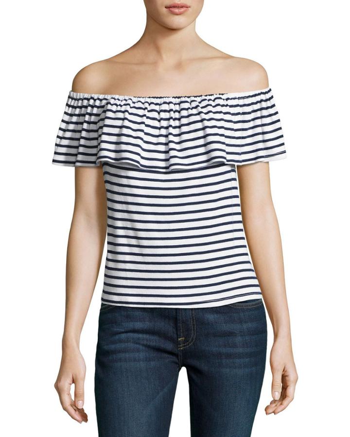 Venice Striped Off-the-shoulder Top, White