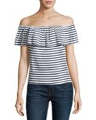 Venice Striped Off-the-shoulder Top, White