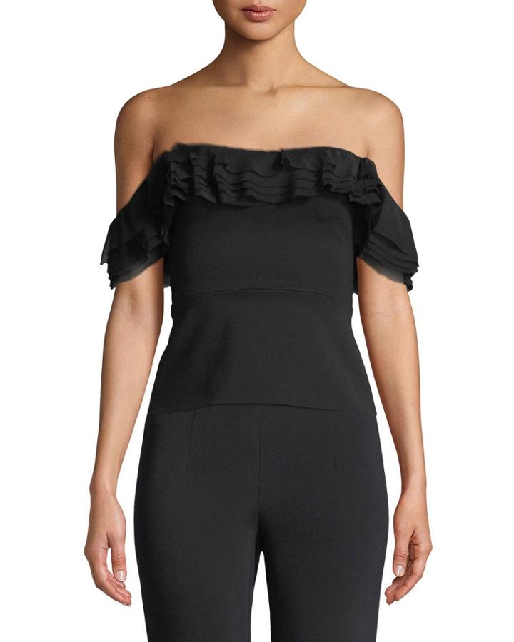 Off-the-shoulder Top With Layered Chiffon Ruffle