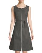 Coralie Belted Zip-front Fit-&-flare Dress, Gray