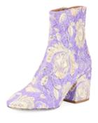 Floral Brocade Block-heel Boots