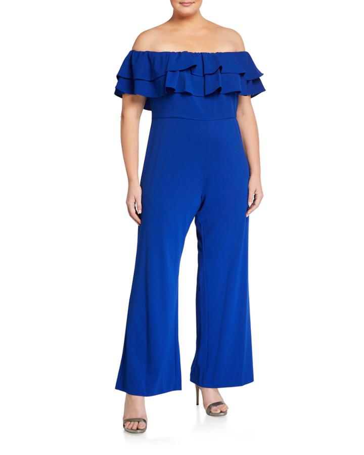 Plus Size Off-the-shoulder Ruffle Jumpsuit