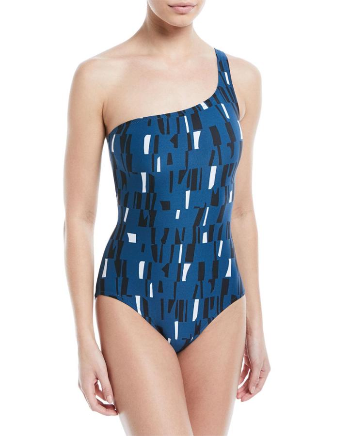 One-shoulder Printed One-piece