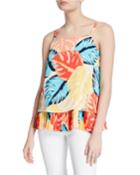 Tropical Print Pleated Popover Top