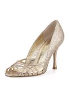 Metallic Foil Fabric Evening Pump, Yellow