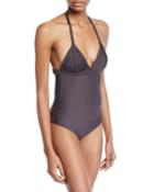 Island Embroidered Halter One-piece