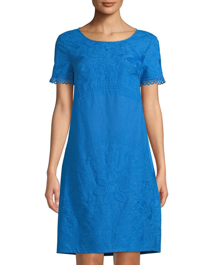 Short-sleeve Embroidered Peasant Dress
