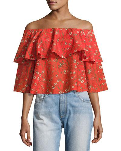 Meagan Off-the-shoulder Double-layer Floral Top