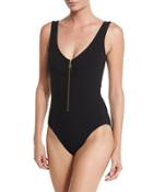 Delphine V-neck Zip-front One-piece