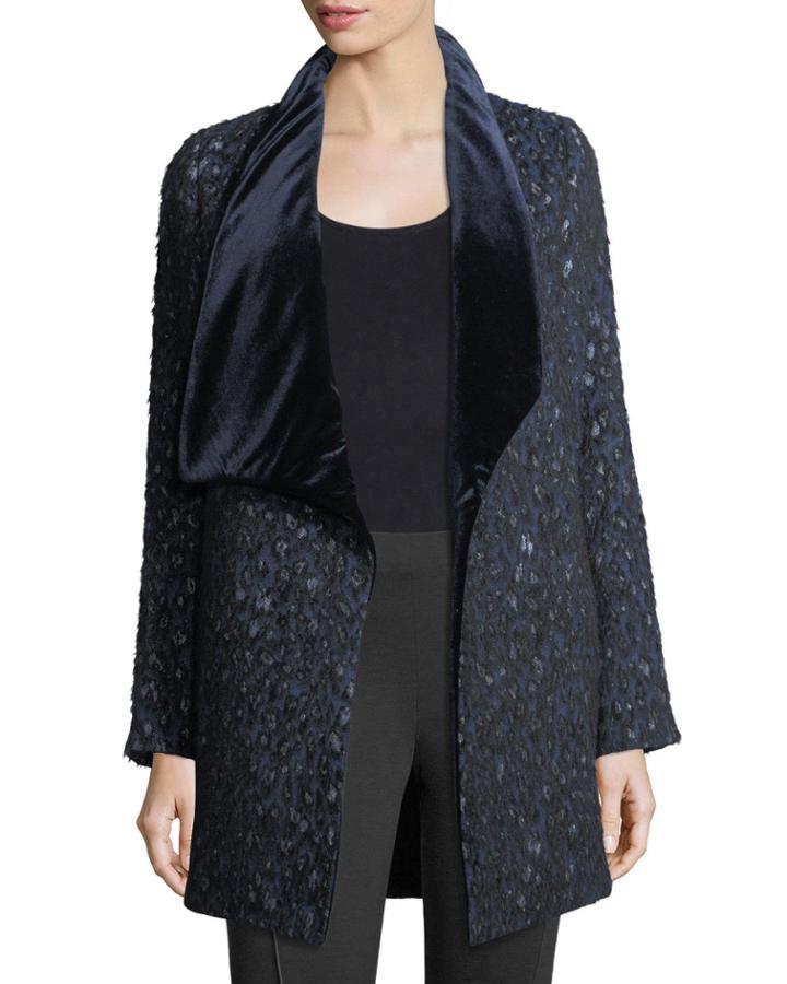 Christina Textured Velvet-collar Open Coat