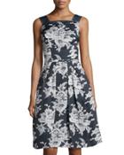 Lace-print Gazer Party Dress, Open Blue