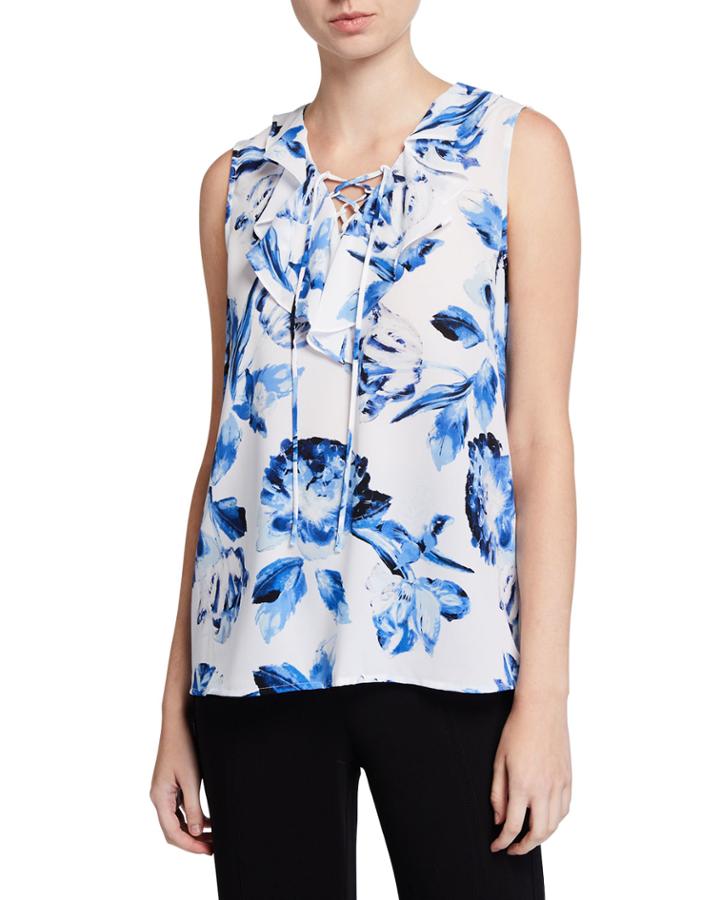 Sleeveless Lace-up Woven Blouse