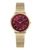 38mm V-circle Watch With Mesh Bracelet, Gold/red