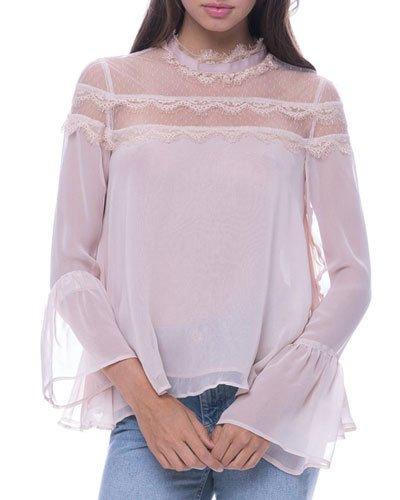 Lace-trimmed Bell-sleeve Blouse
