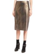 Metallic Leather Pencil Skirt,
