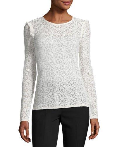 Lace Ruffle-shoulder Long-sleeve Top