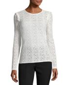 Lace Ruffle-shoulder Long-sleeve Top