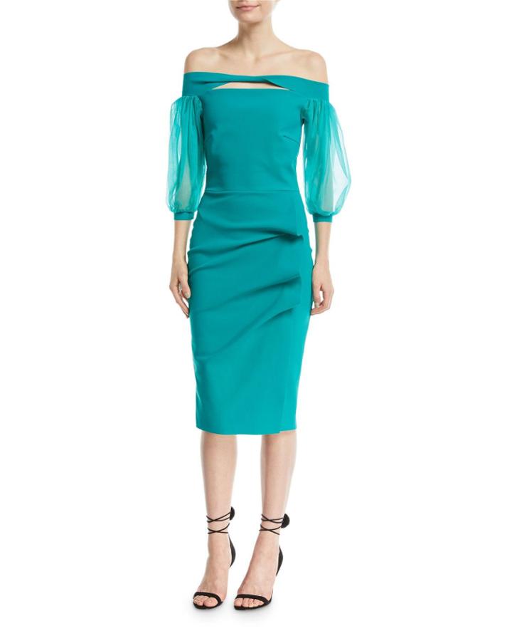 Saida Keyhole Organza-sleeve Cocktail Dress
