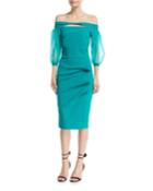 Saida Keyhole Organza-sleeve Cocktail Dress