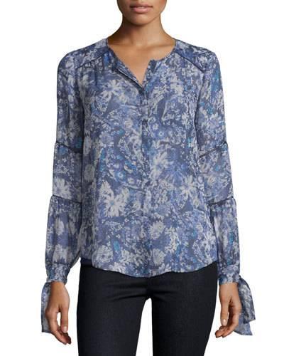 Kiku Floral Lace-trim Blouse, Navy