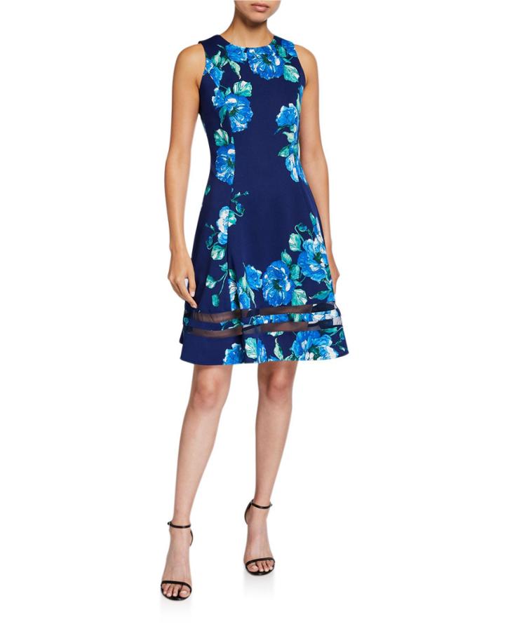 Floral-print Scuba A-line Dress