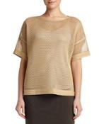 Mesh Short-sleeve Blouse, Camel