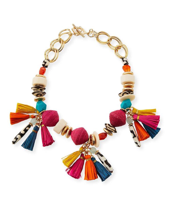 Short Multi-bead & Tassel Necklace