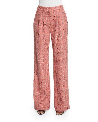 High-waist Wide-leg Pants, Multiplaid Orange