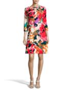 3/4-sleeve Abstract-floral A-line Dress