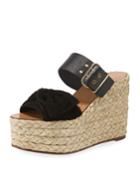 Raffia Platform Leather Wedge
