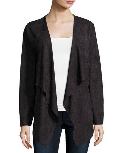 Long-sleeve Faux-suede Cardigan, Black