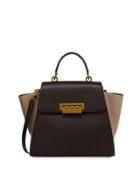 Eartha Iconic Colorblock Leather Satchel Bag, Brown
