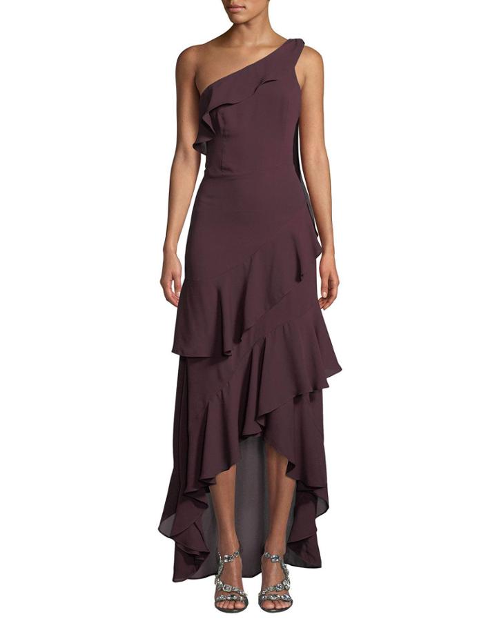 Jordan One-shoulder Georgette Gown W/ Ruffles