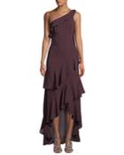 Jordan One-shoulder Georgette Gown W/ Ruffles