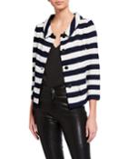 Striped Boucle 3/4-sleeve Wool-blend Jacket