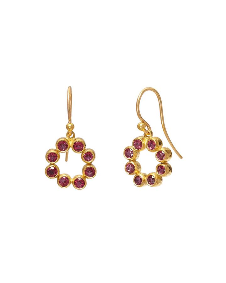 One-of-a-kind Pointelle 24k Pink Topaz Open Drop Earrings