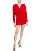 Long-sleeve Shirred Faux-wrap