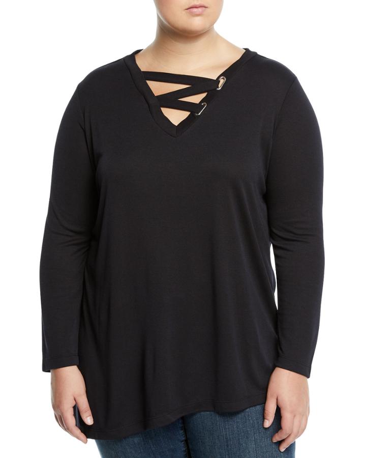 Long-sleeve Crisscross Neck Tee,