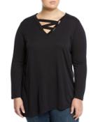 Long-sleeve Crisscross Neck Tee,