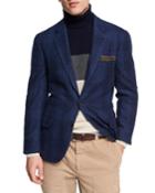 Glen Plaid Wool-cotton Sport Coat, Dark Blue