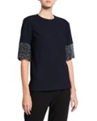 Ynessa Crewneck Fringe-sleeve Blouse