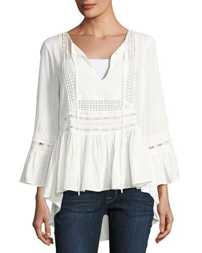 Boho Three-quarter Ruffled Blouse, White